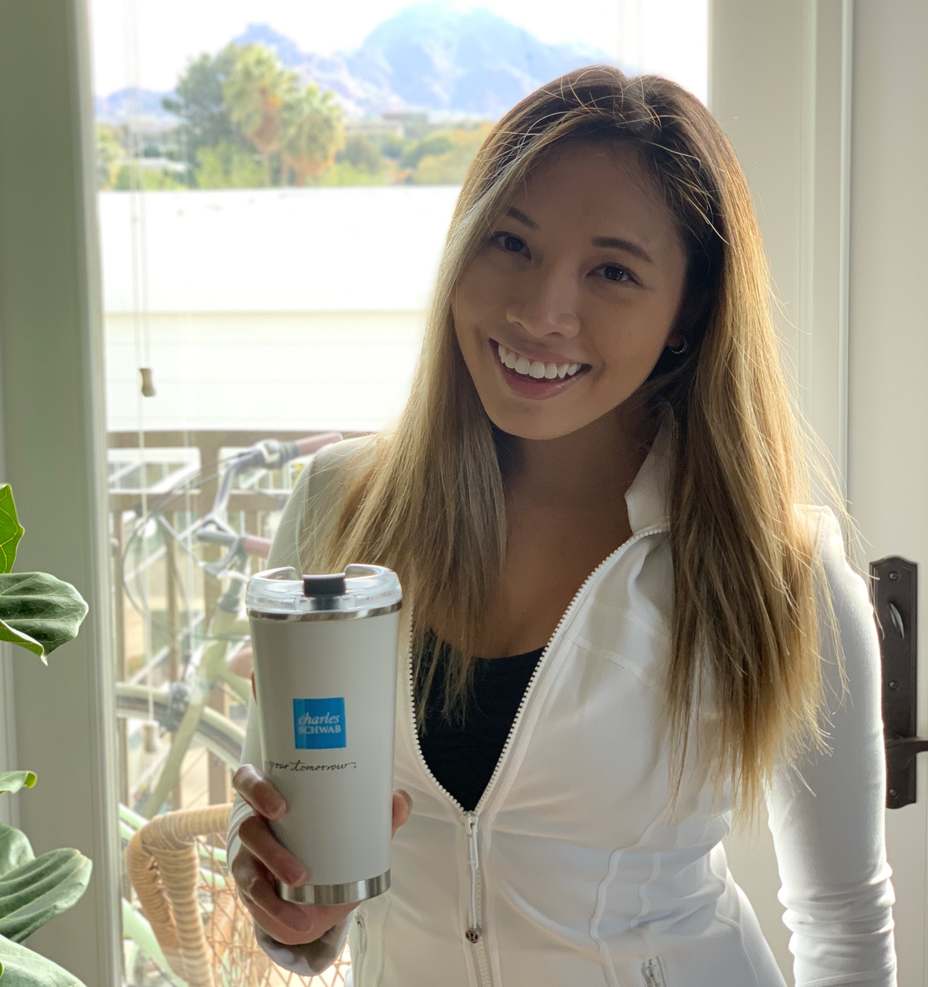 Katerina holding a Schwab thermos